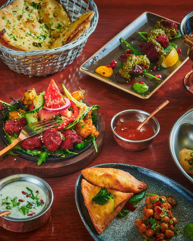 Indian dishes with naan, tandoori and curries